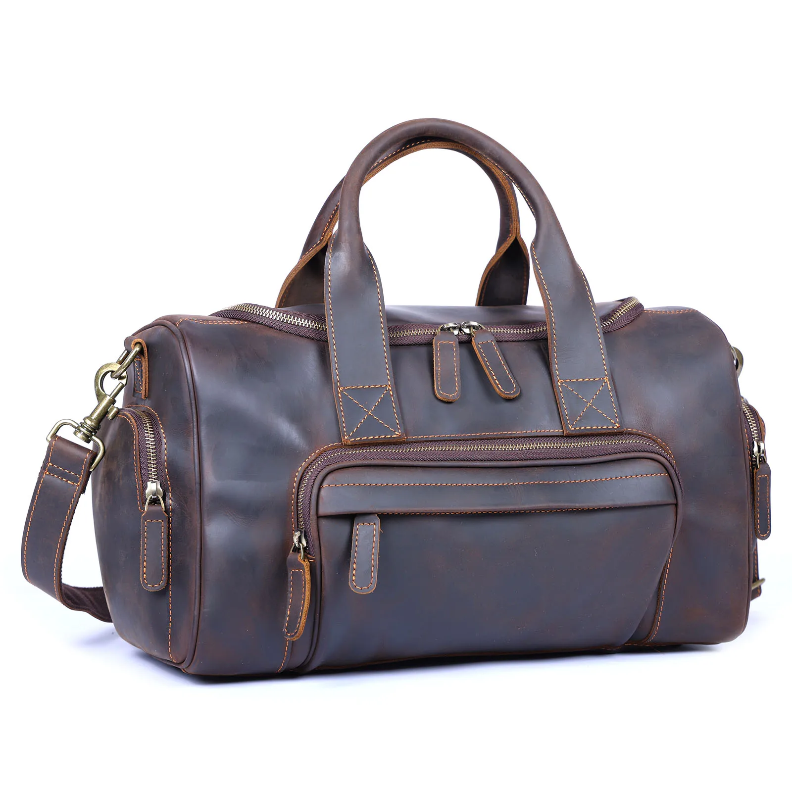 S.WORKER Vintage Echtleder-Reisetasche Crazy Horse Rindsleder-Reisetasche Herren-Weekender-Tasche Sporttasche Handgepäck – Detail 8