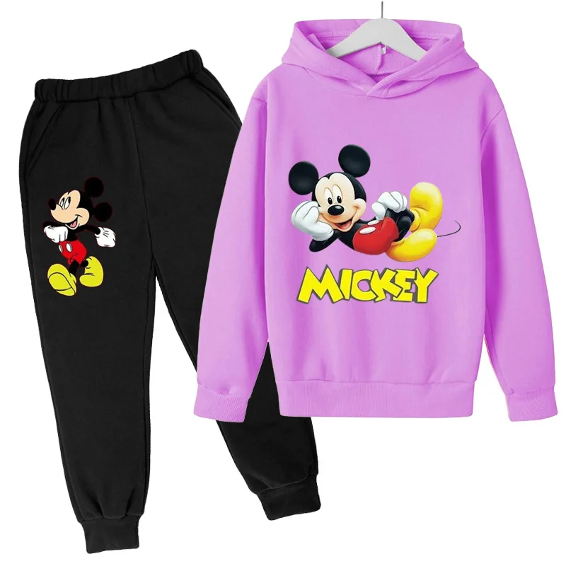 Kids Spring and Autumn Hoodies 3-12 Year Old Boys and Girls Hoodie Set 2D Printed Mickey Casual Fashion Two Piece Set Top+pants