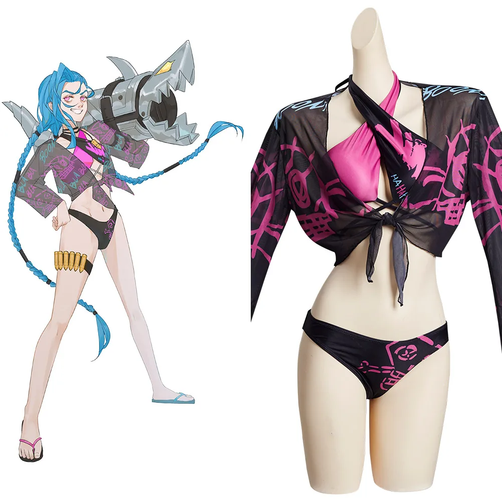 Arcane LoL Jinx Cosplay Costume Swimwear Outfits Female Girls Fanatic Halloween Carnival Role Play Suit