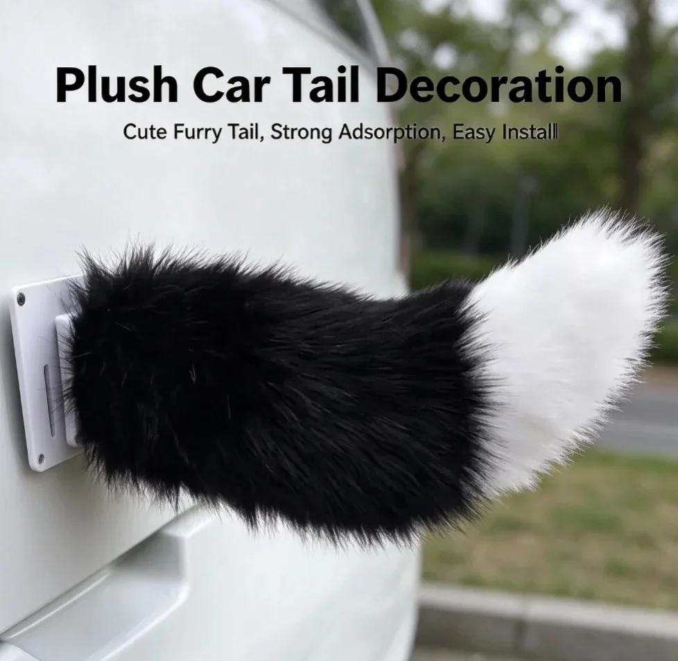 HTMCK For Car Motorcycle Electric Wagging Fluffy Fox Tail, Sound & Remote Control Moving Plush Cute Car Decor