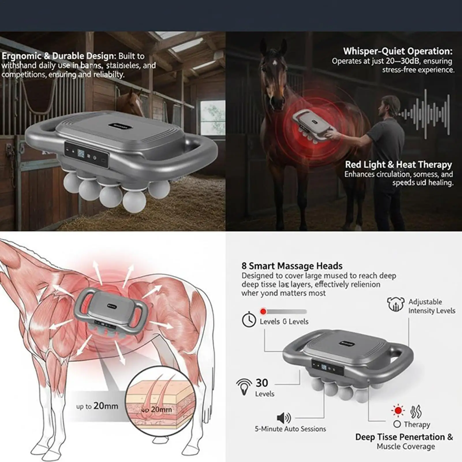 

Handheld Horse Massager Horse Multi-head Muscle Massager Equestrian Muscle Relaxation For Horse Gym Outdoor Stable Competition