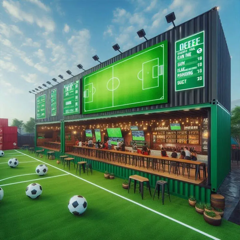 2025 New Design Sports Themed Steel Shipping Container Modified for Outdoor Fan Zone Soccer Bar Football Container Clubs