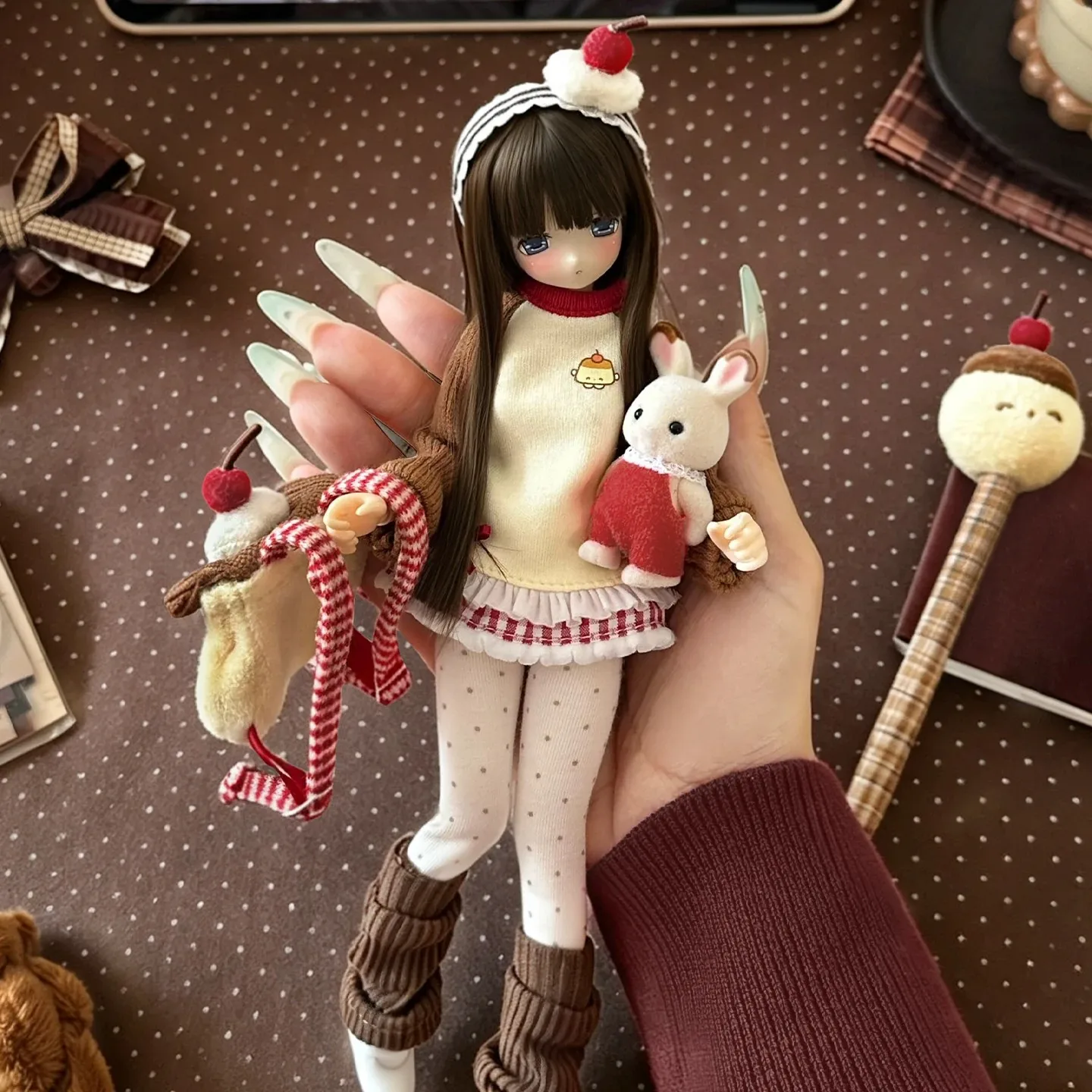 1/6 Doll Clothes Accessories Cute Sweet Pudding/Strawberry-themed Dress+Hairband+Trousers+Leg Covers+Bag Set For OB22/OB24 Azone