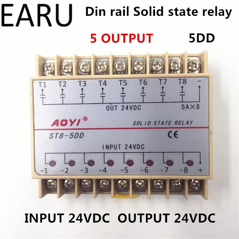 ST8-5DD ST5-5dd 5ddp 8 kanałów szynie Din osiem wyjścia wejście SSR 24VDC jednofazowy DC stałe przekaźnik stanu 5A PLC moduł kontrolera