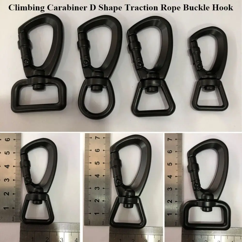 High Quality D Shape Climbing Carabiner Black 15mm/20mm/25mm Swivel Mountaineering Hook Traction Rope Buckle Outdoor Tool