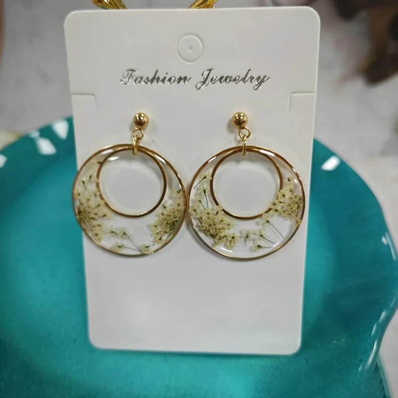 Pressed Flower Geometric Earrings Epoxy Resin Jewelry For Women 13