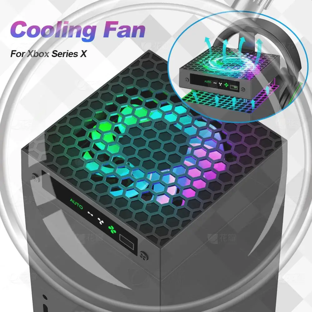 

RGB Cooling Fan 3 Levels Adjustable Speed Top Cooler Fan with Headset Holders Heat Dissipation Fan USB Port for Xbox Series X