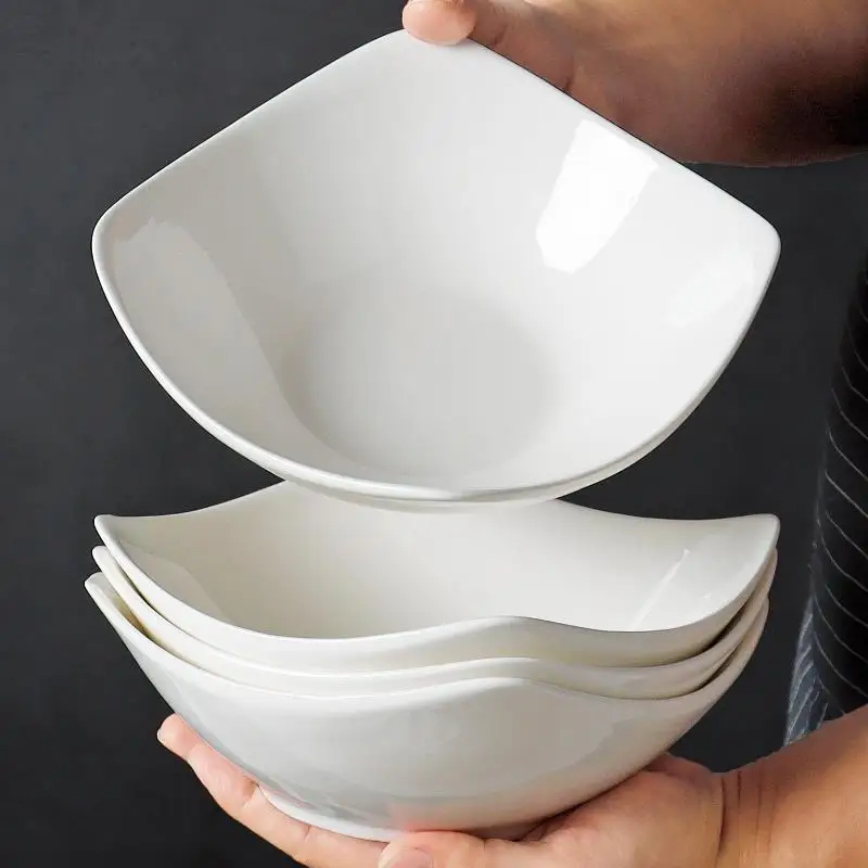 Pure White Cerc Deep Soup Plate Square Di Microwave Se Simple Design Salad Bowl Home Use High Aesthetic Value