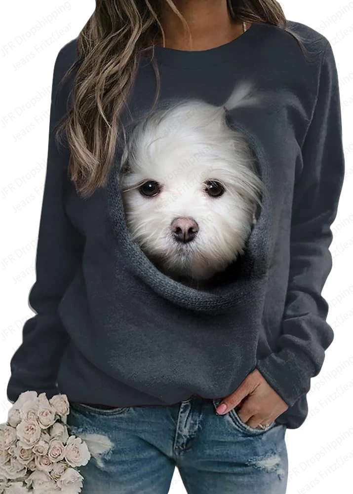 Lovely Cat Dog 3d Print Hoodies Women Fashion Sweatshirt O-Neck Animal Hoodie Casual Kawaii Hoodies Women Sweats Womens Clothing