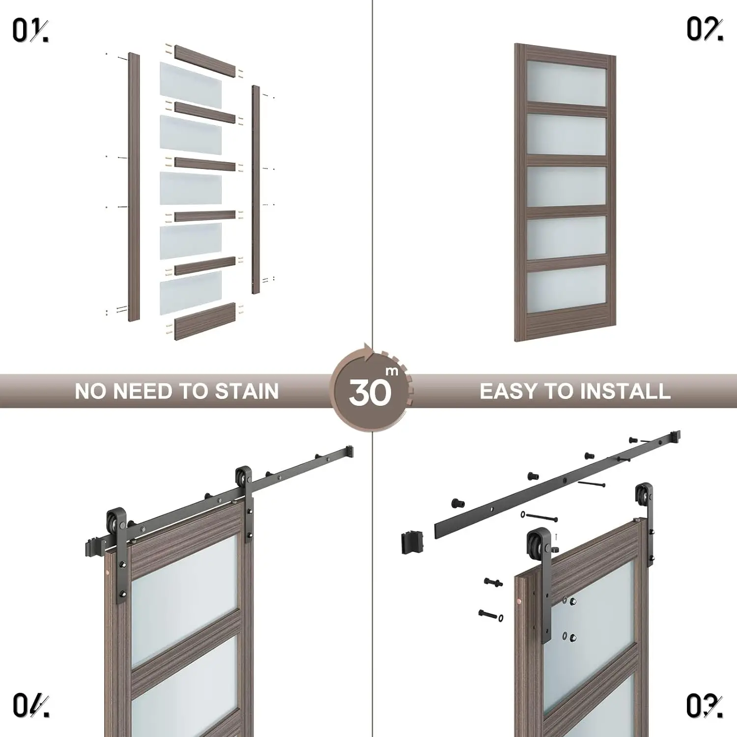 Combination Track- Smooth and Quiet- Easy Install, Sliding Barn Door Hardware Kit, Barn Door Track, 6FT Barn Door Hardware Kit