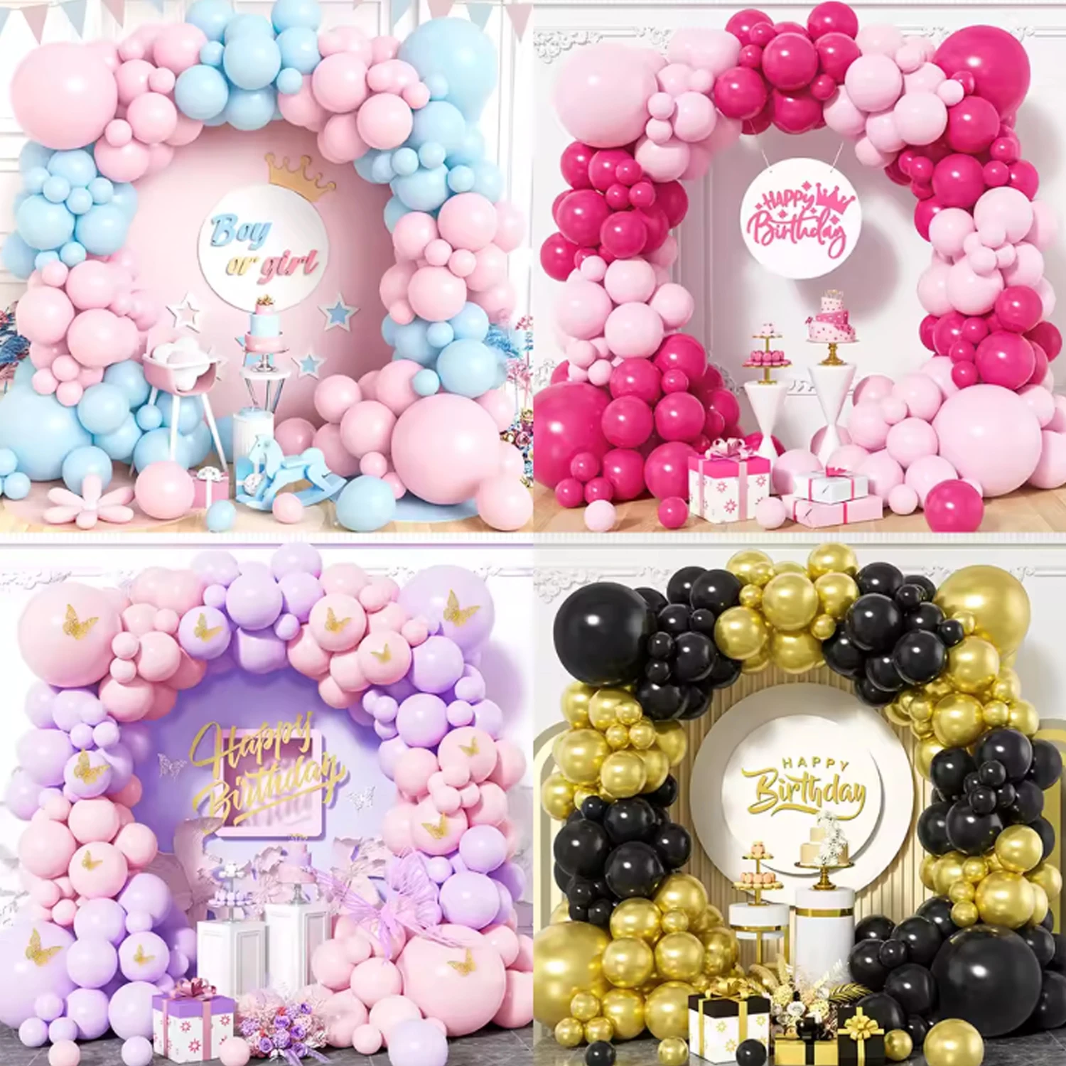 104pcs pink, purple, and gold balloon set, suitable for weddings, birthdays, pop parties, bridal showers, and bachelor parties