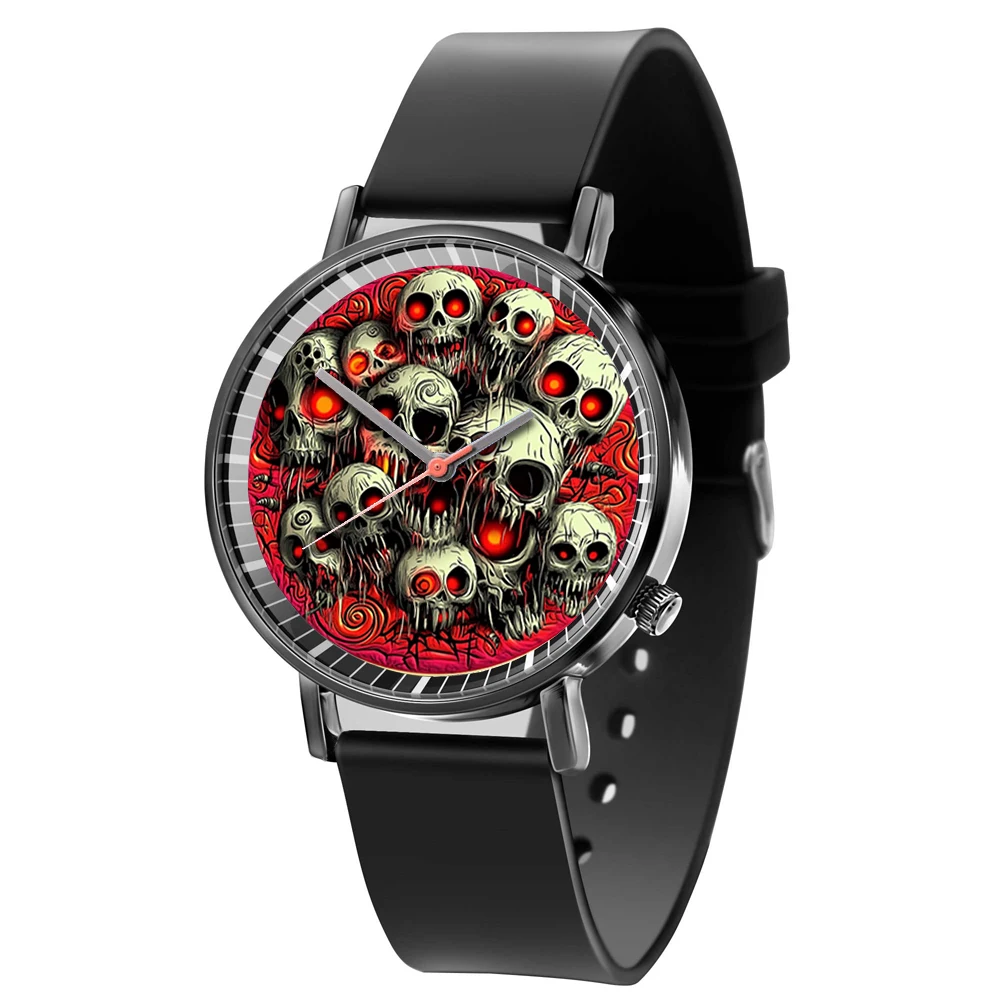 

Halloween Style Skeleton Design Women's Quartz Watch Fashion Simple Black Silicone Men's Clock Gift Watches