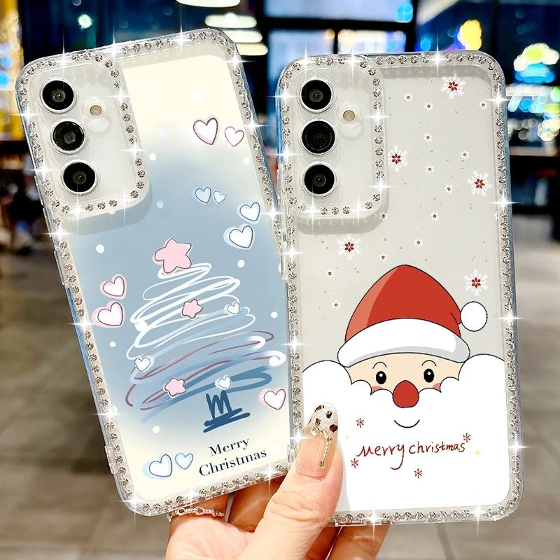 Christmas Pattern Diamond Case For Samsung Galaxy A56 A55 A54 5G A36 A35 A26 A16 A15 S21 FE S22 S23 S24 S25 Ultra S25 Edge Capa
