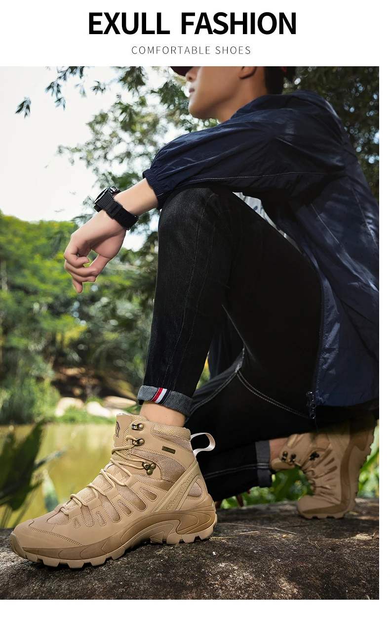 Taktische Herrenstiefel, wasserdichte Outdoor-Arbeits- und Jagdstiefel, ultraleichte, schnelltrocknende, rutschfeste Camping- und Armee-Stiefel mit Schnürung. – Detail 13
