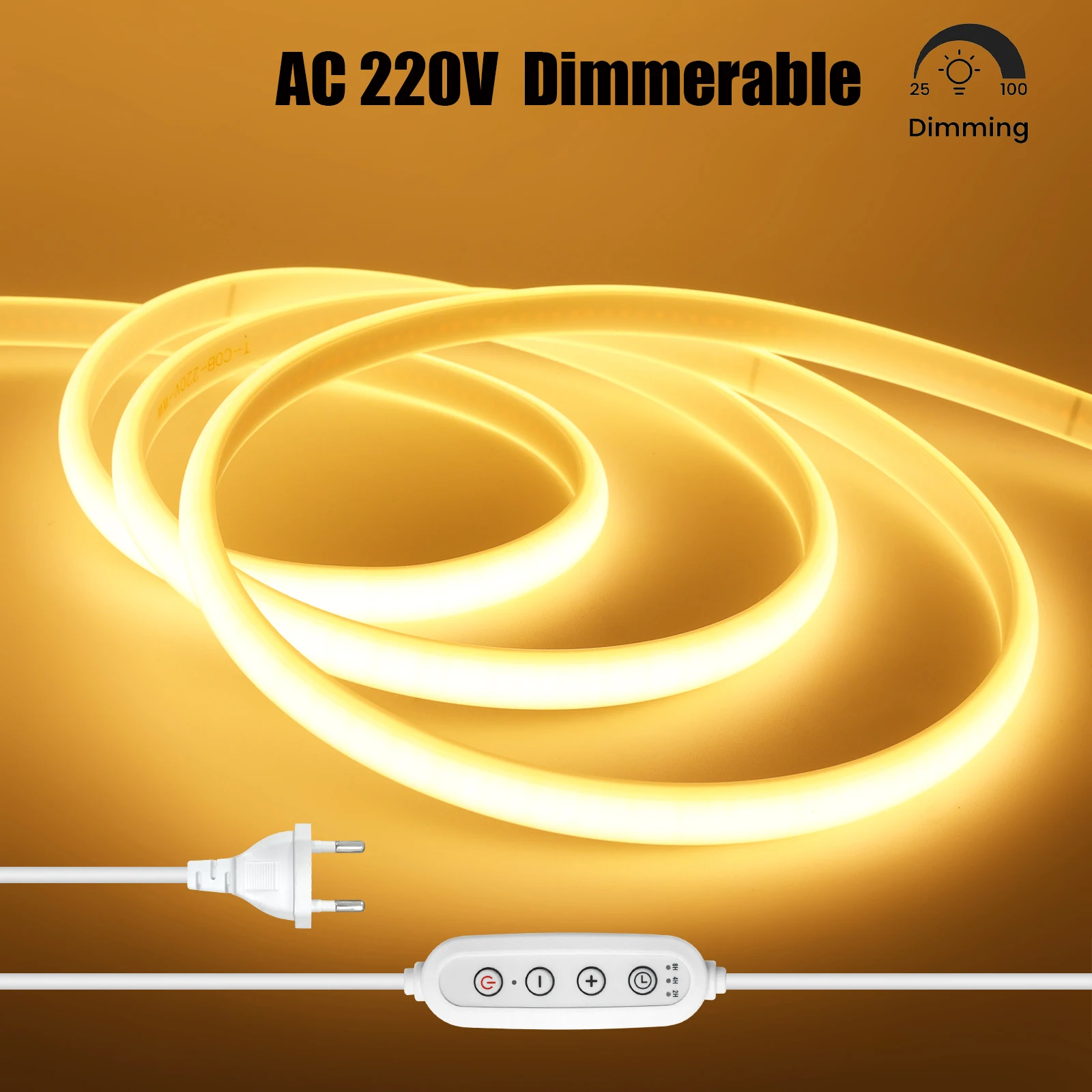 

AC 220V Timing Dimmable COB Neon LED Strip EU Plug 288LEDs/M Waterproof Flexible Light for Living Room Party Home Decoration