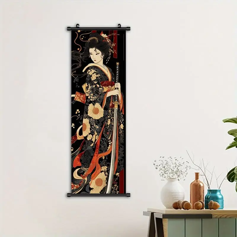 Vertical Scroll Geisha Samurai Tapestry Women's Decoration Hanging Cloth Mural Living Room Entrance Wall Room Decoration