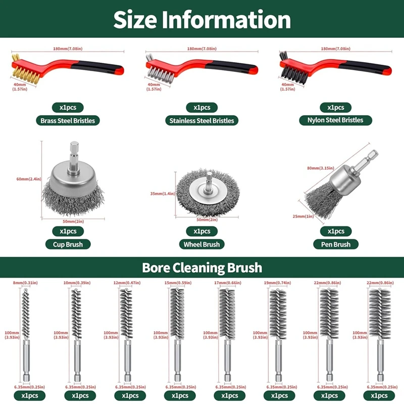 FYBL 14Pcs Wire Brush for Drill, 1/4 Inch Hex Shank, Carbon Steel & Stainless Steel Bristles, Rust & Paint Removal Wheel Set