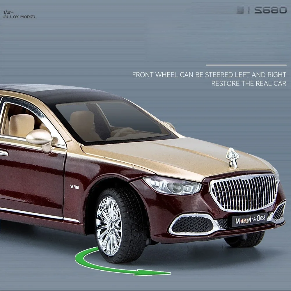 1:24 메르세데스 벤츠 마이바흐 GLS680 합금 모형 자동차 다이캐스트 장난감 자동차 시뮬레이션 사운드 & 라이트 차량 장난감 모델 어린이 선물