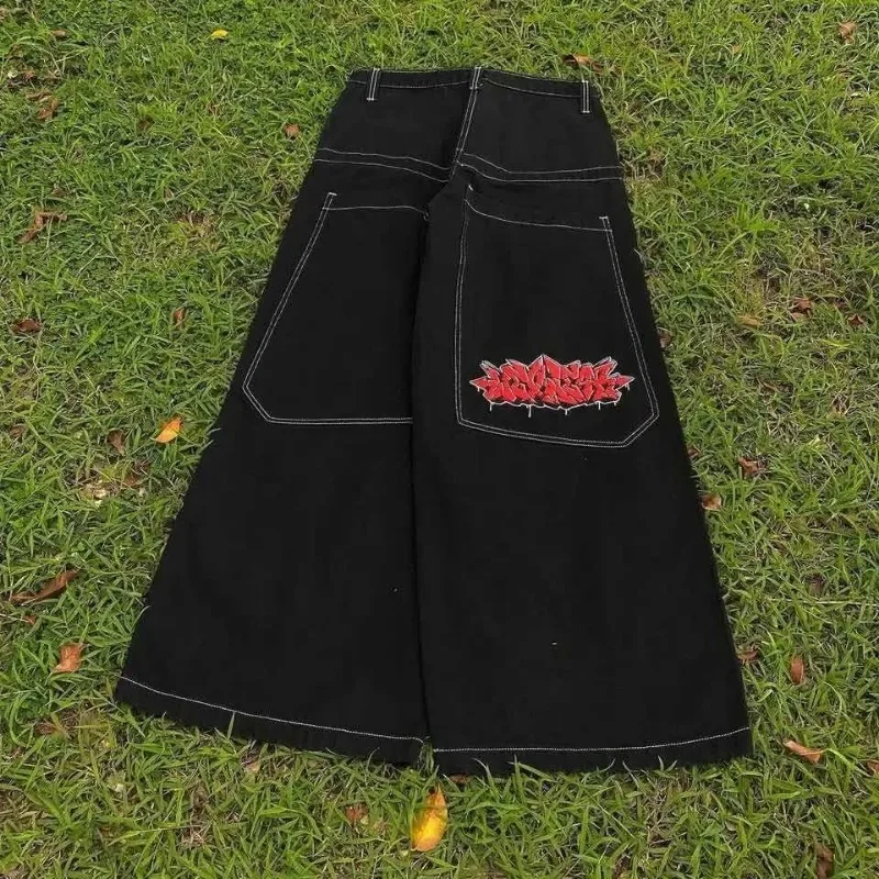 Wexwear Y2k Jeans mode jalanan wanita, celana jins kaki lebar Gothic kasual Harajuku baru, Jeans longgar besar motif huruf bergaya Vintage untuk wanita