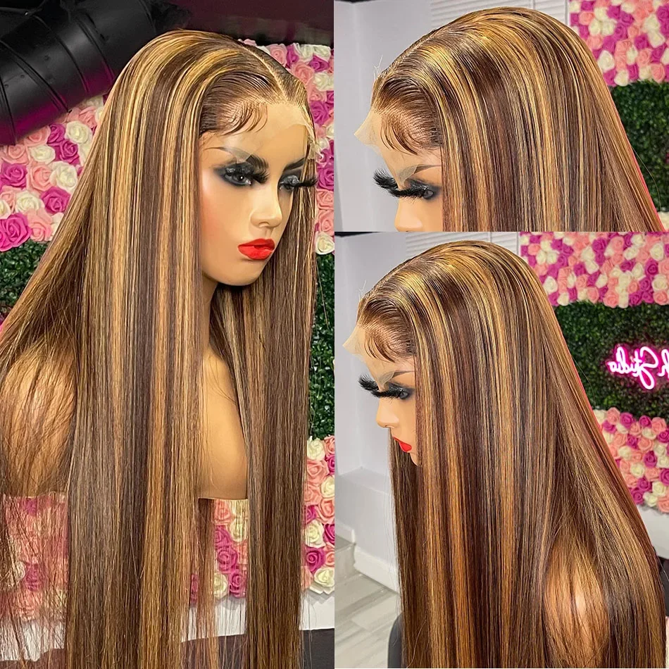 13x6 Lace Front Wig Highlight Ombre Bone Straight Colored 13x4 Transparent Lace Frontal Human Hair Wig 250 Density For Women