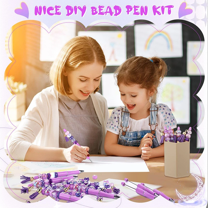 Beadable البلاستيك حبة قلم حبر جاف ، الحبر الأسود أقلام مطرز ، أقلام باردة لطيف ، DIY بها بنفسك هدية للأطفال والطلاب والطلاب ، 100 قطعة