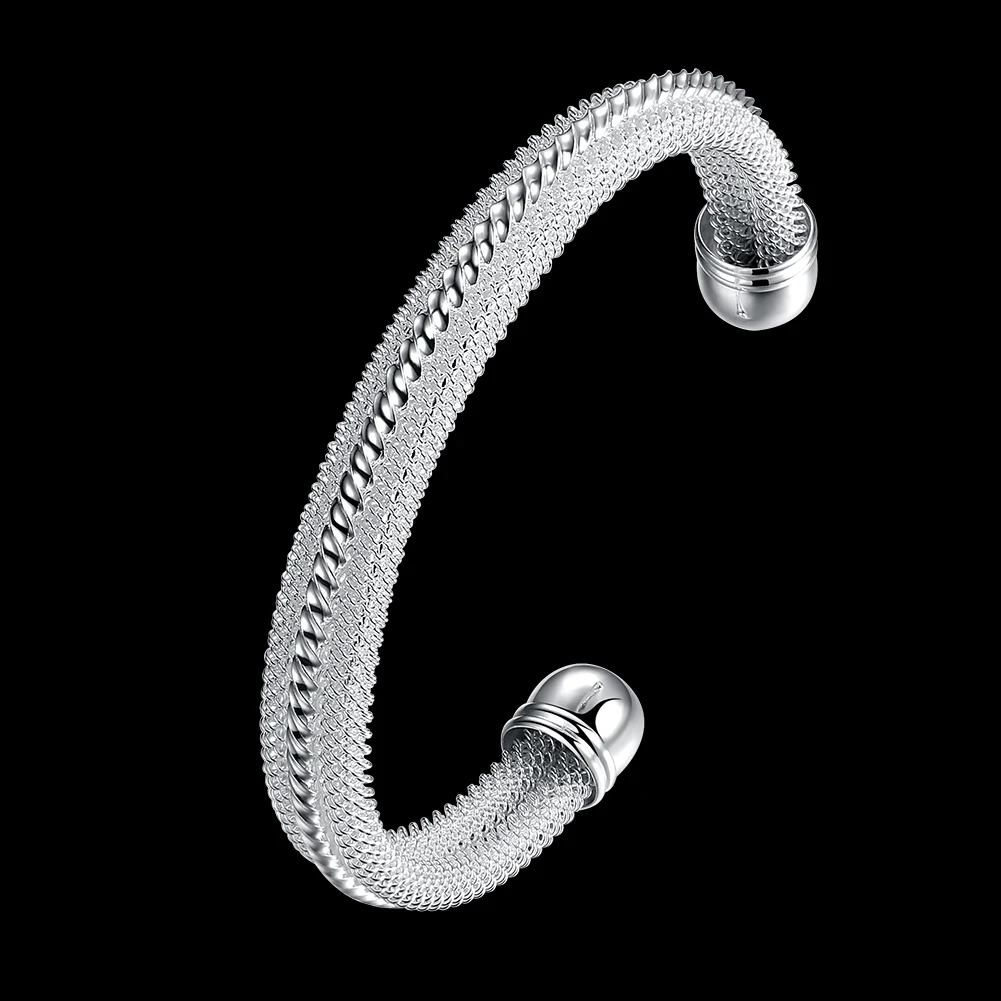 

Charm 925 Sterling Silver Bracelets For Women Fine Net Bangle Fashion Wedding Party Christmas Gift Girl Student Jewelry