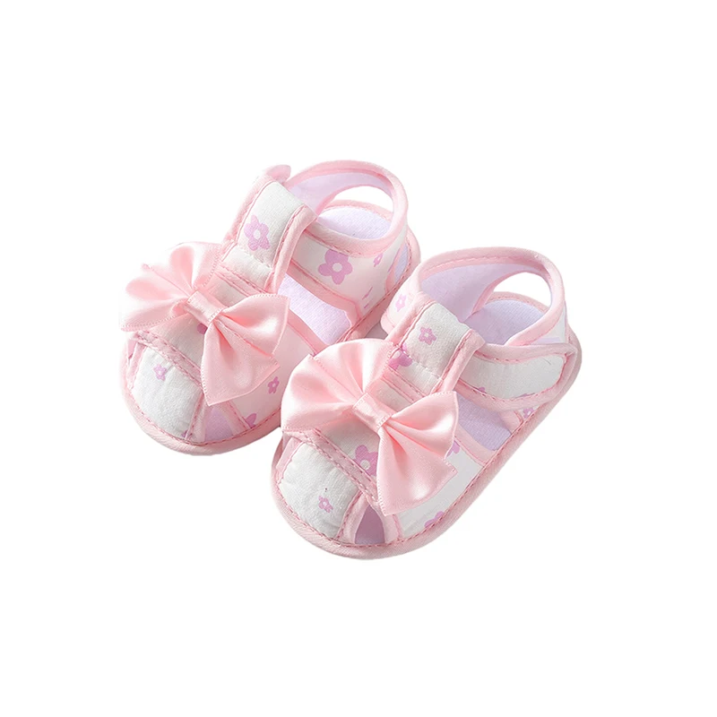 Baby Kid Girl Shoes,Solid Floral Print Big Bow Cutout Soft Sole Summer Home Casual Cute Sweet Litter Princess Hook/Loop Shoes