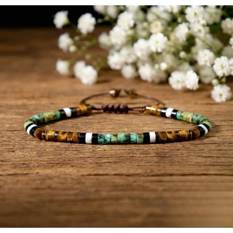 4mm Adjustable Turquoise Obsidian Tiger Eye Minimalist Delicate Triple-Protection Bracelet + Gift Pouch