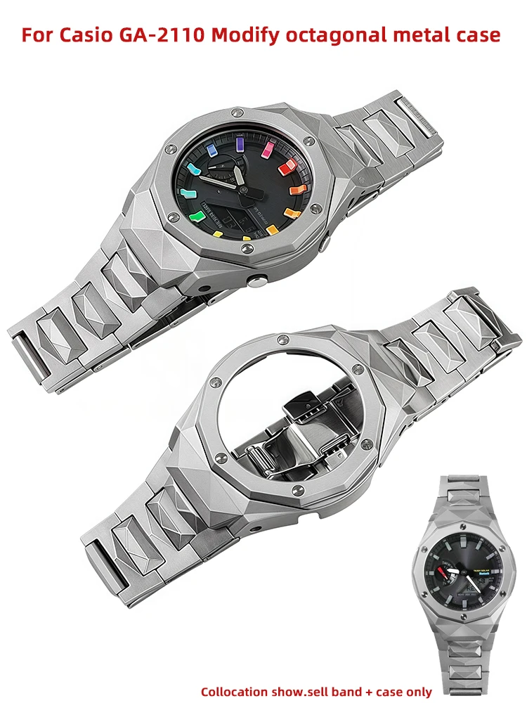 GA-2100 카시오 팜 오크 ga2100 ga-b2100 ga-2110 수정된 금속 시계 케이스 스테인레스 스틸 시계 밴드 남성용 액세서리 교체
