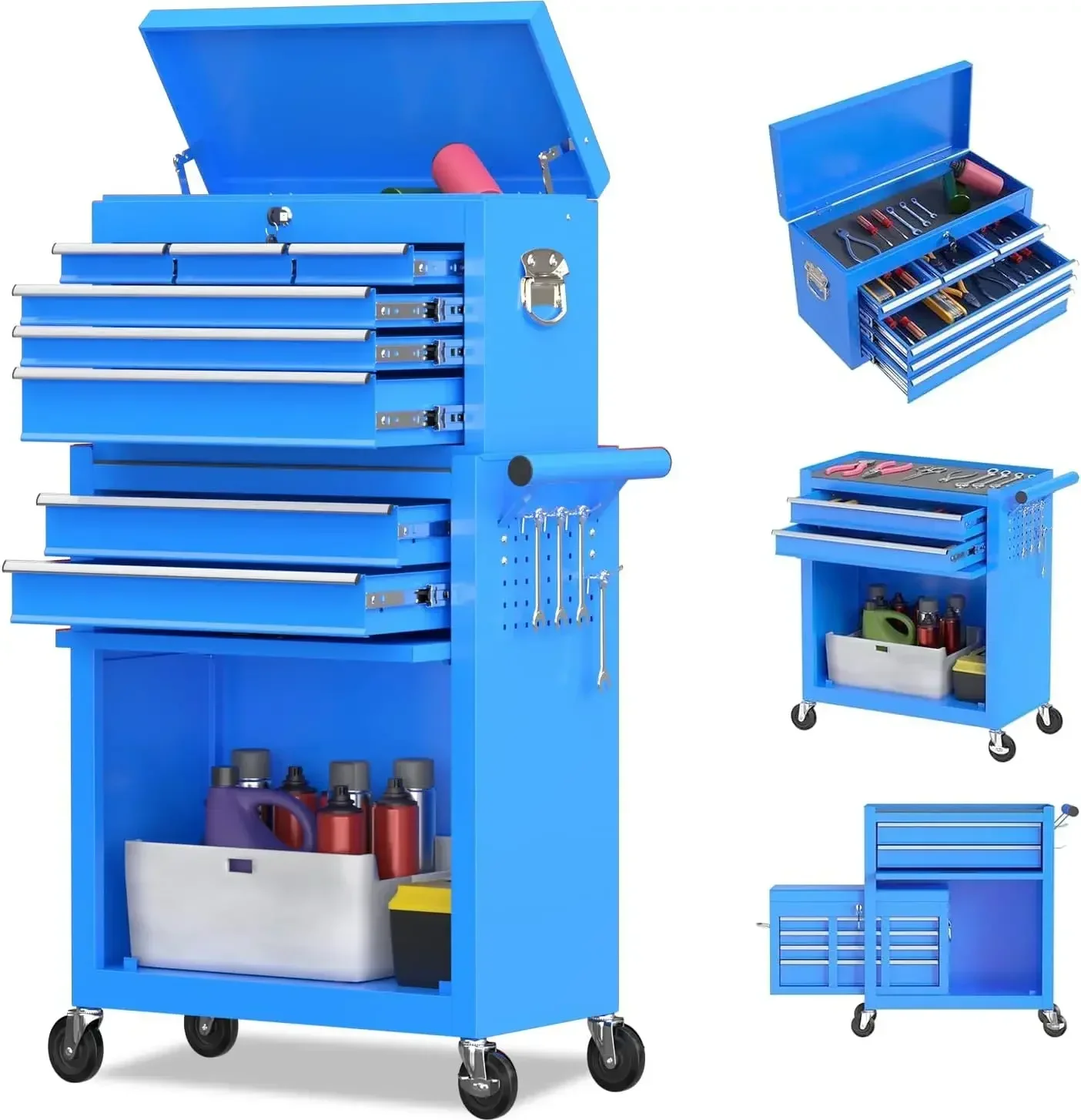 8-Drawer Rolling Tool Chest Tool Box,Removable Tool Storage Cabinet with 4 Wheels and Drawers,2 in 1 Portable Toolbox Organizer,