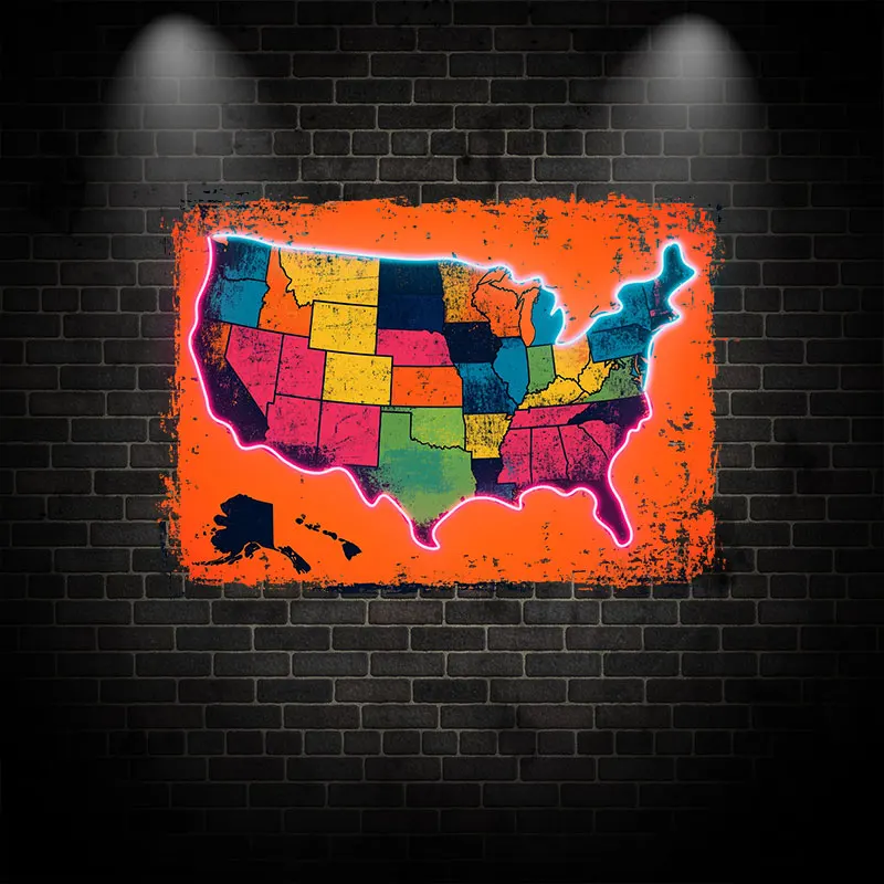 USA Map Neon Light – Bright American Pride Wall Decor, Perfect for Living Room, Bar or Dorm! Aesthetic Decor for Bedroom Wall