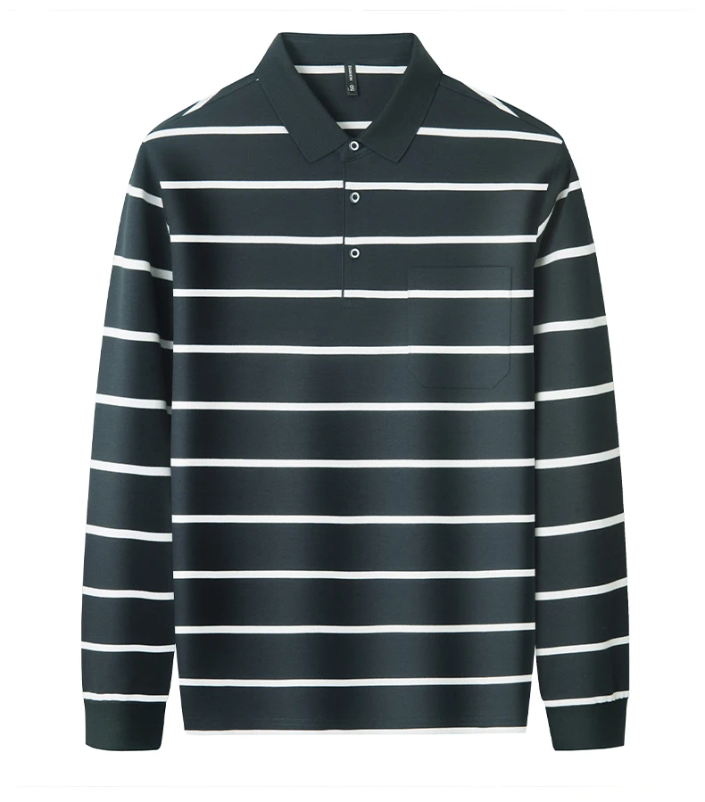 Leichtes Luxus-Poloshirt mit Streifenmuster, langen Ärmeln, für Herren, bequem, hochwertig, mit Tasche, neues lässiges T-Shirt, Frühling/Herbst, modisches Oberteil mit Kragen. – Detail 13