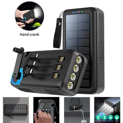 Camping 63200mah 4 Strong Light Mobile Portable Charger Battery Powerbank Built In Cable Waterproof Hand Crank Solar Power Bank
