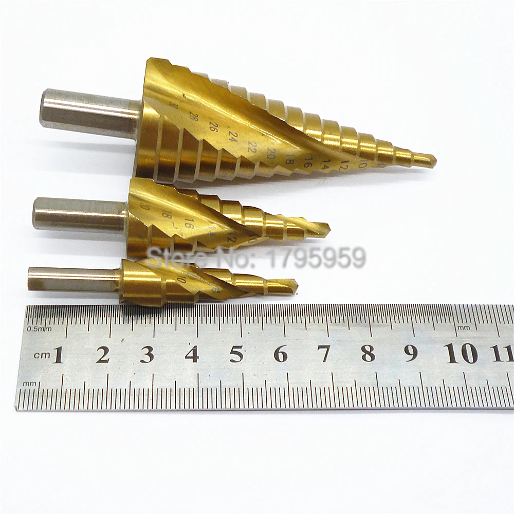 3pc HSS Step Drill Bits Set Triangle Shank Titanium Coated Core Drill Bit Industrial Reamer Hole Cutter 4mm to 12mm/20mm/32mm