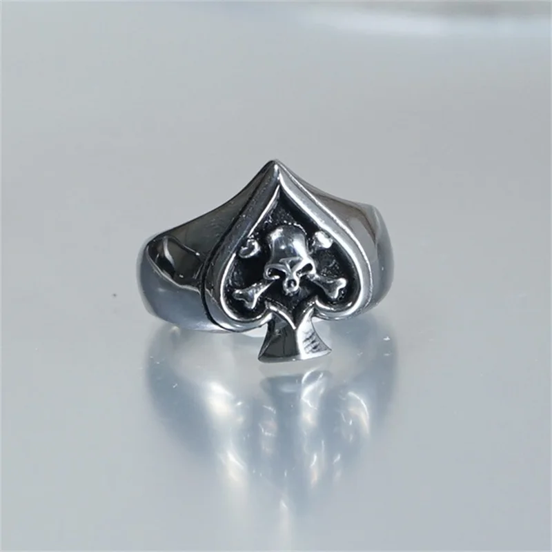 Spade Skull Ring Devil Vintage Unisex Stainless Steel Rings Gift For Mens Skeleton Unique Punk Simple Gothic Jewelry Wholesale