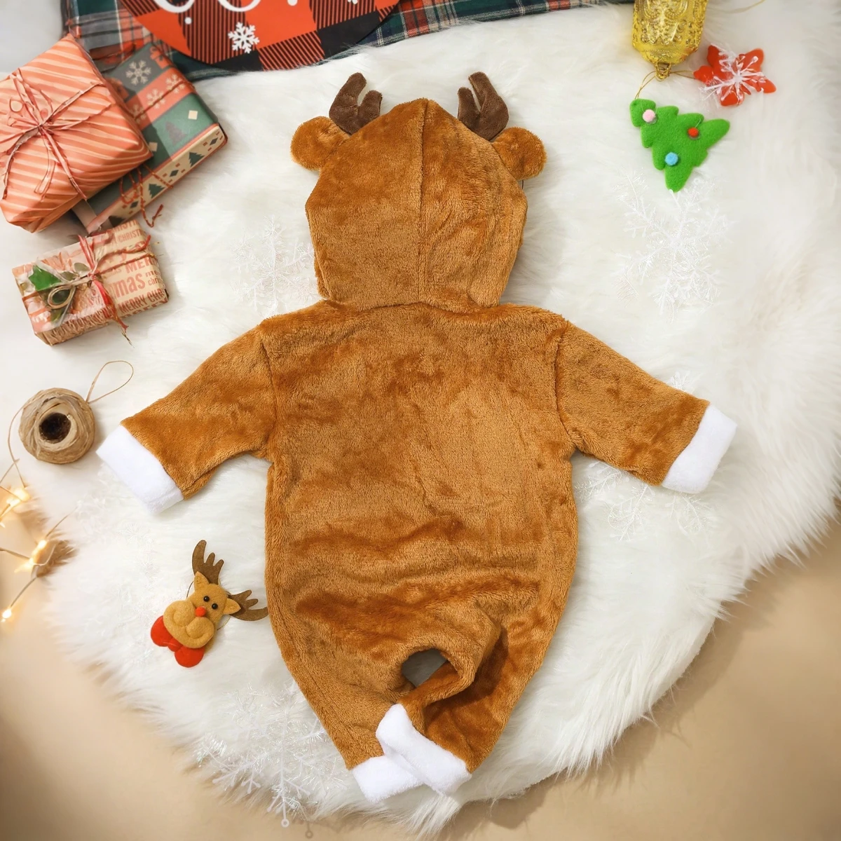 Ylsteed Рождественский наряд для новорожденных, милый комбинезон с рогами лося и вышивкой для маленьких мальчиков и девочек, комбинезон для фотосъемки, Рождественский подарок для новорожденных