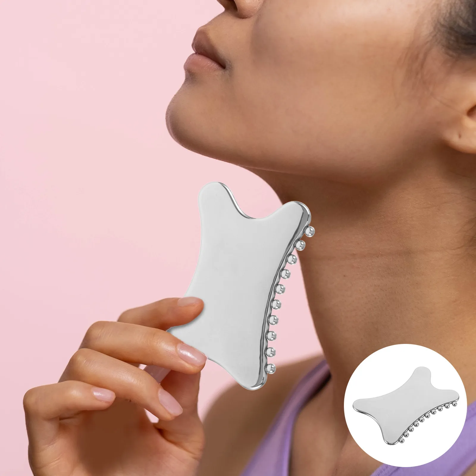 Stainless Steel Gua Sha Facial Tool for Acupoint Massage and Lymphatic Drainage - Cooling Metal Face Sculpting Massager for Home