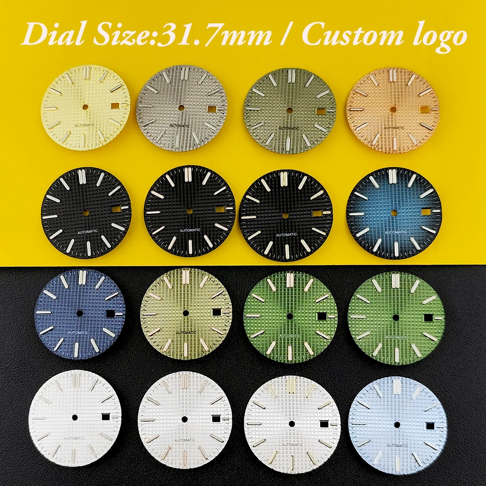 

Циферблат NH35 с индивидуальным логотипом, мужские часы с зеленым светящимся циферблатом, подходят для механизма NH35, аксессуары для часов.