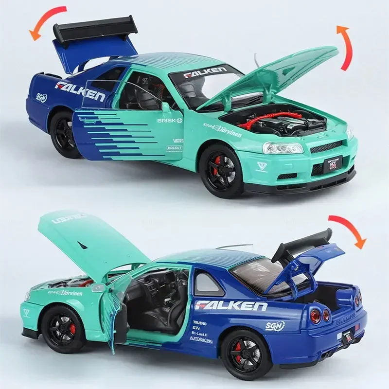 1:24 Nissan Skyline GTR R34 Alloy Track Sports Car Model Diecast Metal Racing Car Vehicles Model Sound Light Kids Toys Gift