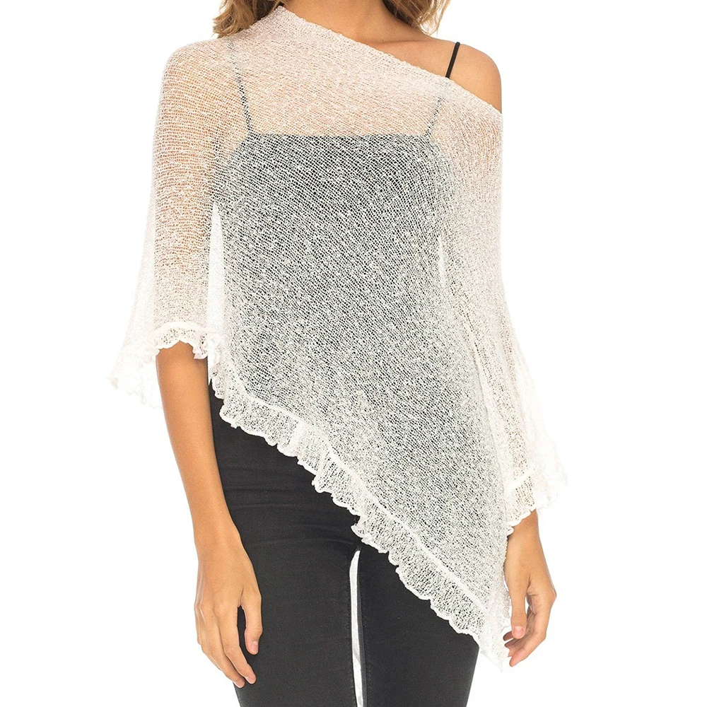 Boho Sexy Süße Solide Strand Cover Up Frauen Unregelmäßige Dreieck Saum Lose Stricken Pullover Tops 2025, Sommer Bademode Cover Ups Tees