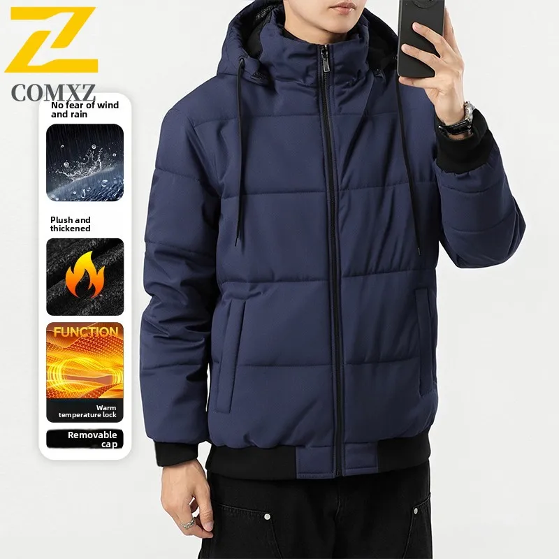 

Men Cotton Jacket 2025 New Velvet Thick Insulation Cold Resistance Warmth Business Hooded Jacket Outdoor Winter Wear Down Jacket