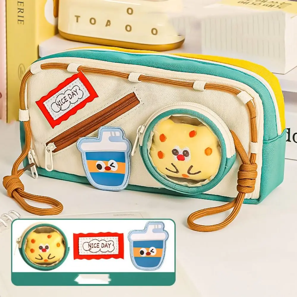 Large Capacity Hamburger Pencil Case Delicious Food Aesthetic School Cases Pouch Portable Multifunctional Bag Organizer Box