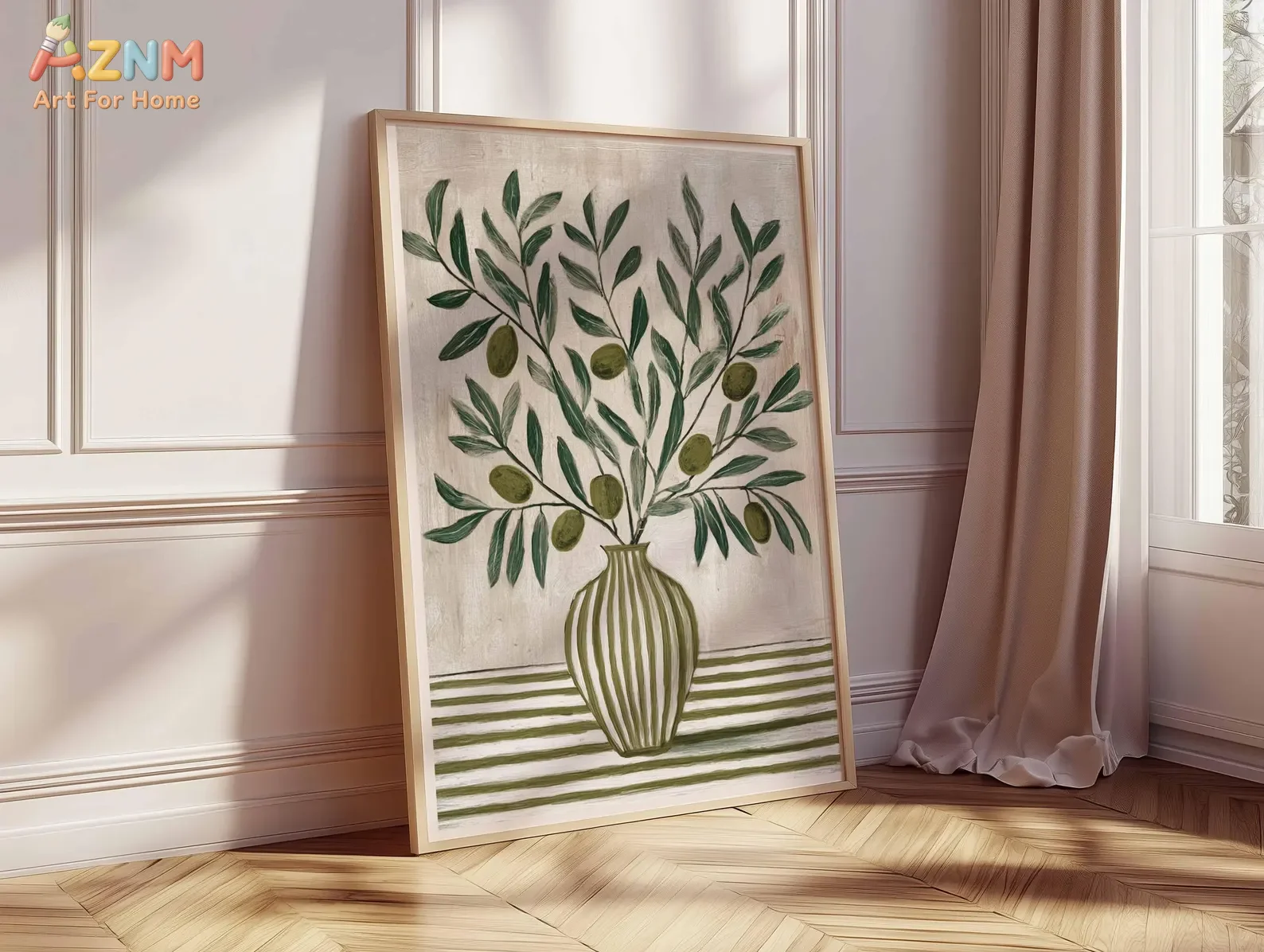 Olive Branch Poster, Mediterranean Kitchen Wall Art, Rustic Vase Print, Green Botanical Decor, Farmhouse Country Style Artwork