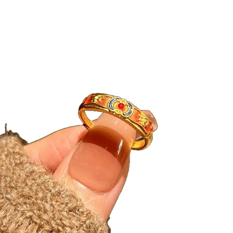 مجوهرات صينية جديدة خاتم Fanghua ذو اللون الوطني مجوهرات صغيرة رائعة من المينا عالية الإحساس وخفيفة فاخرة ومتعددة الاستخدامات للتنقل اليومي