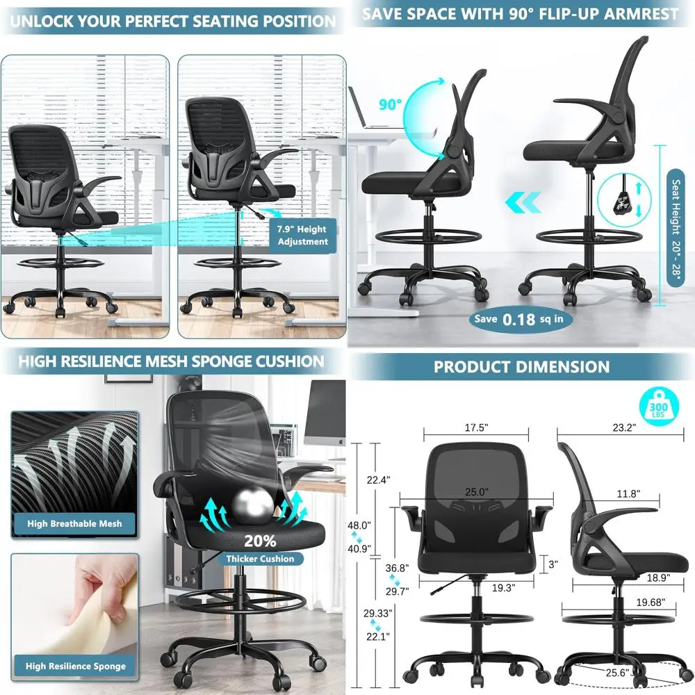 

Эргономичное офисное кресло с регулируемой высотой, подлокотниками и поясничной опорой для дома и работы (черное)