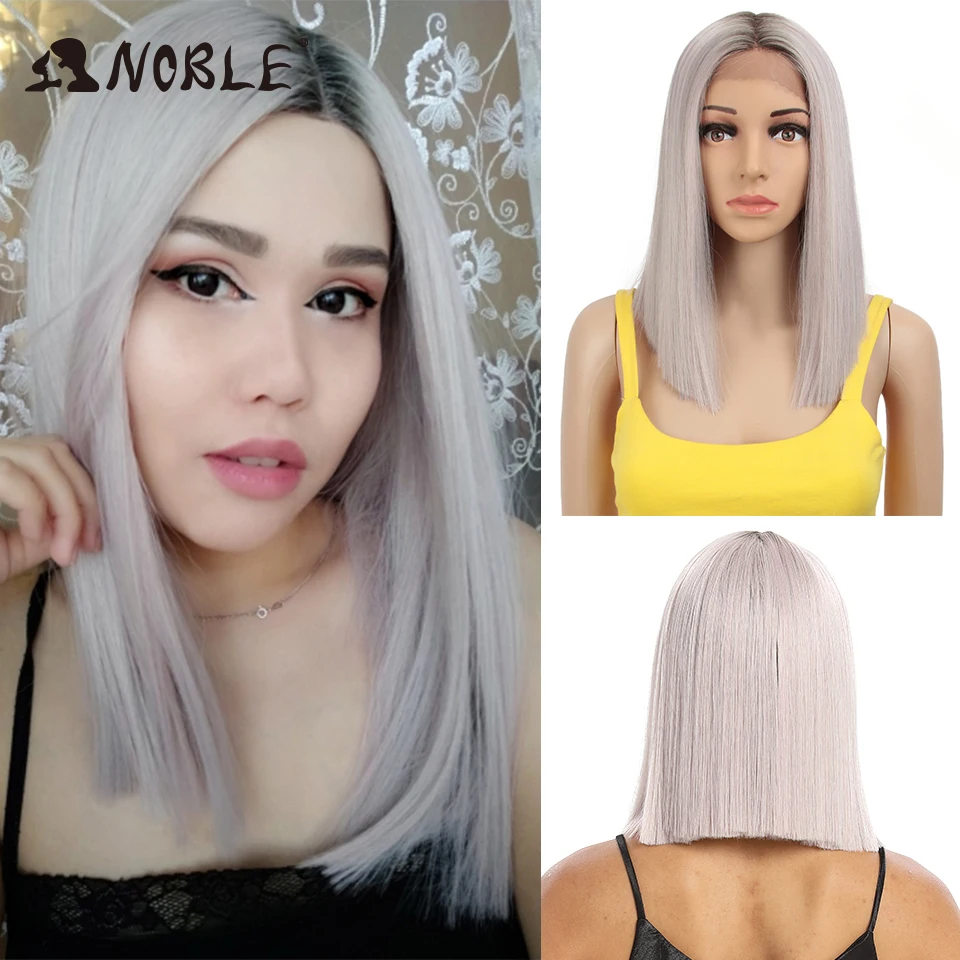 Noble Cosplay Synthetic Lace Wig Short Bob Straight 14 Inch Pink Wig  Ombre Blonde Wigs Synthetic Lace Wigs For Black Women