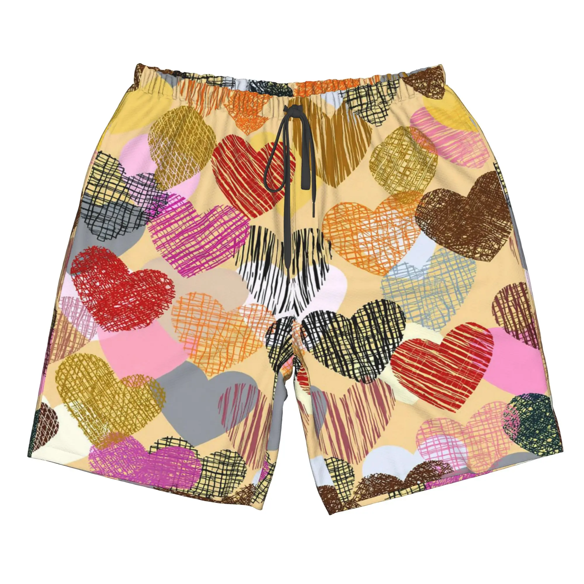 Colorful Heart Pattern Trunks Beach Board Shorts Casual Quick Dry Swim Summer Men Pants