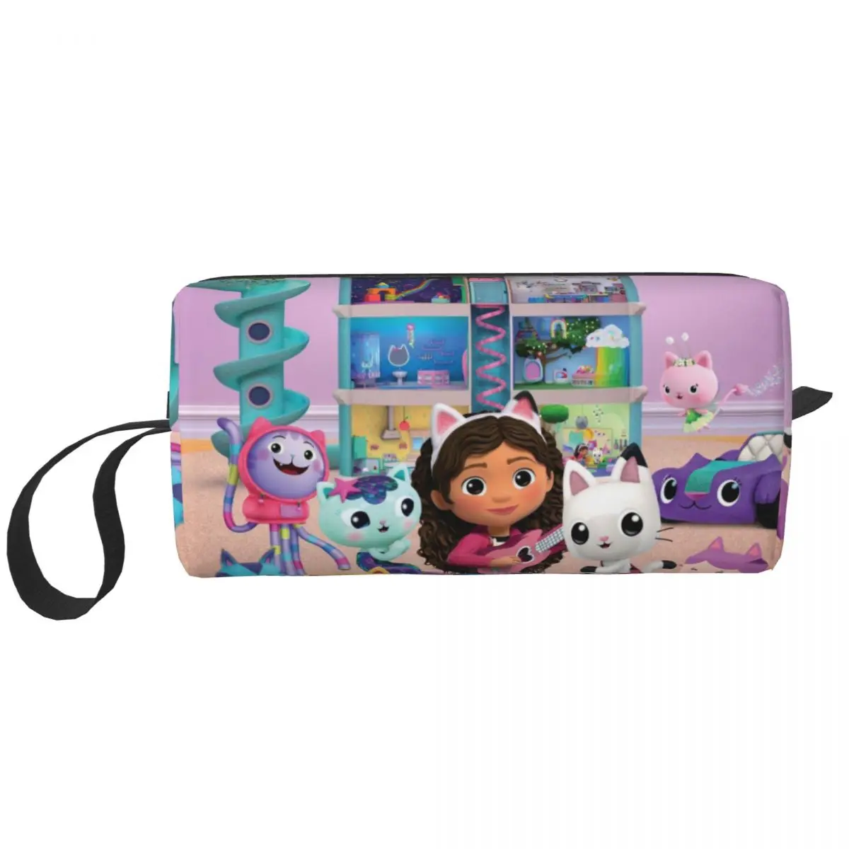 Cute Gabby Dollhouse Cartoon Makeup Bag Large Cosmetic Bag Men Women Toiletry Bags Storage Pouch Bag