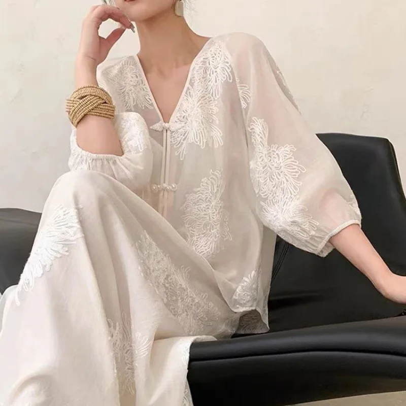 

2024 модные комплекты одежды в китайском стиле: летний топ с принтом и юбка для женщин