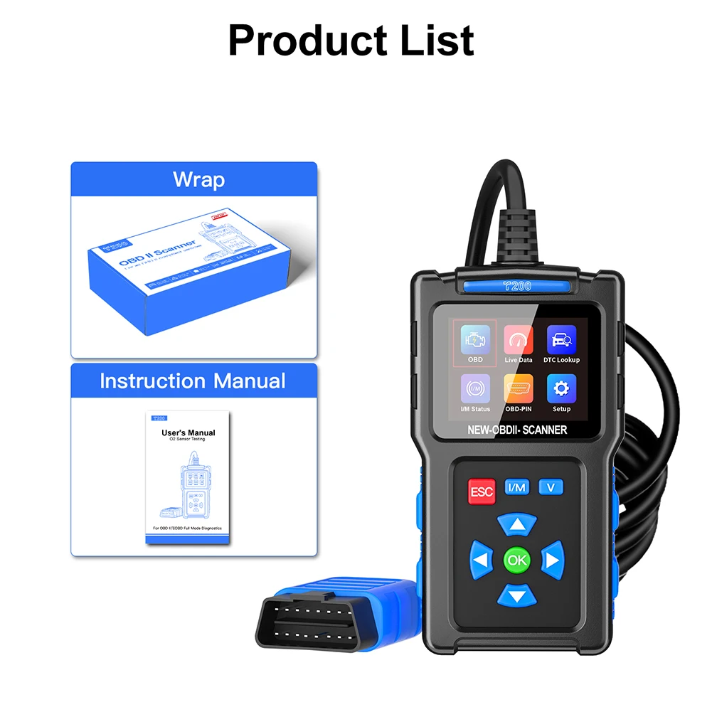 OBDII Car Code Reader Scanner 2.4in TFT Color Screen Full System Diagnostic Tool Free USB Update Multilingual Auto Fault Detector